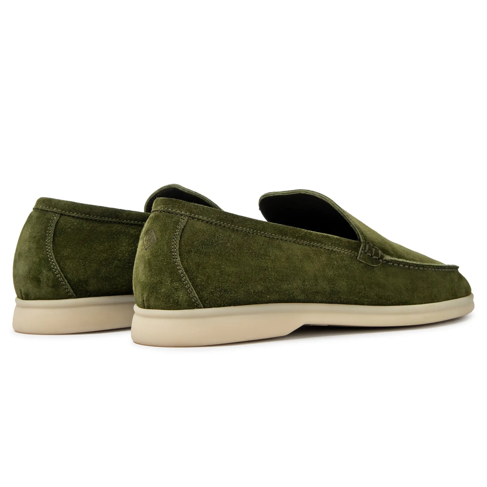 Back Side View of Loro Piana Summer Walk Suede Verde Harrods Loafers FAG5861